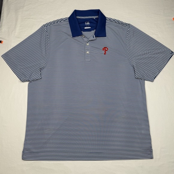 Cutter & Buck Other - Cutter & Buck Phillies Polo Shirt Mens 2XL Blue White Stripe Dry Fit Golf Polo